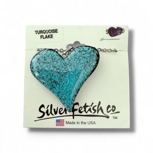 Y2K Silver Fetish Turquoise Flake Heart Pendant Necklace NOS Deadstock